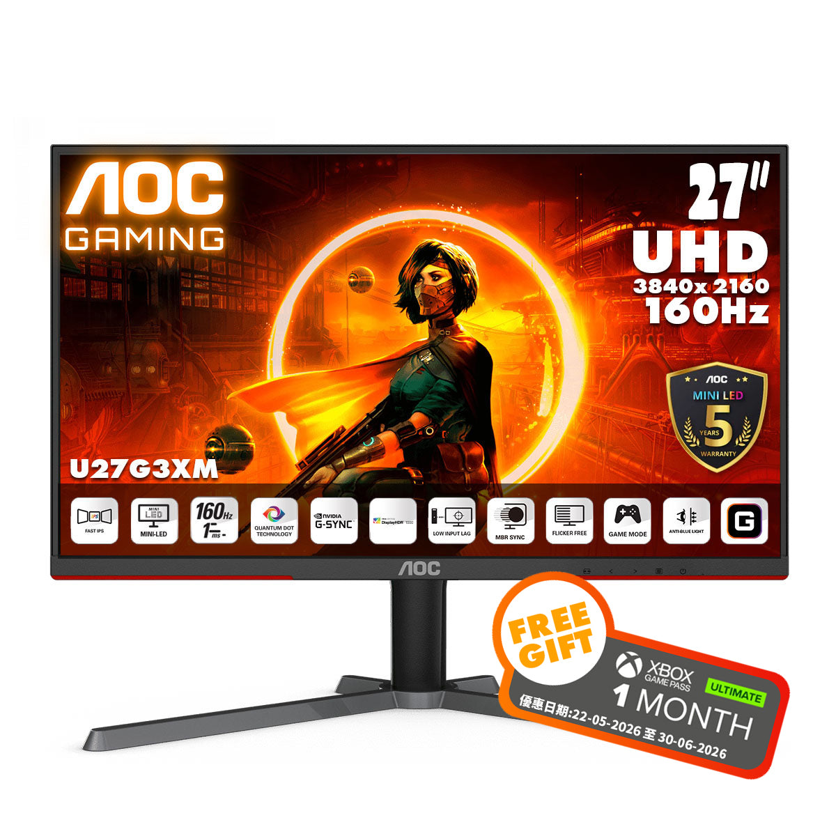 AOCゲーミングモニター4K160hz MiniLED 27インチU27G3XM AOC 27