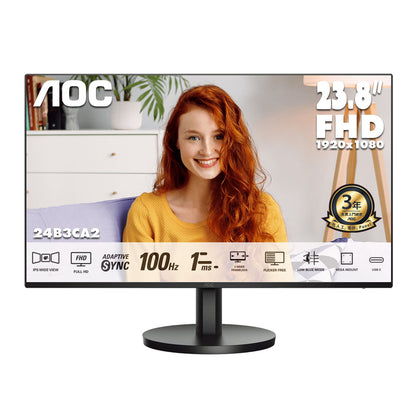 AOC 23.8" FullHD IPS 100Hz USB-C 65W Home Monitor 24B3CA2