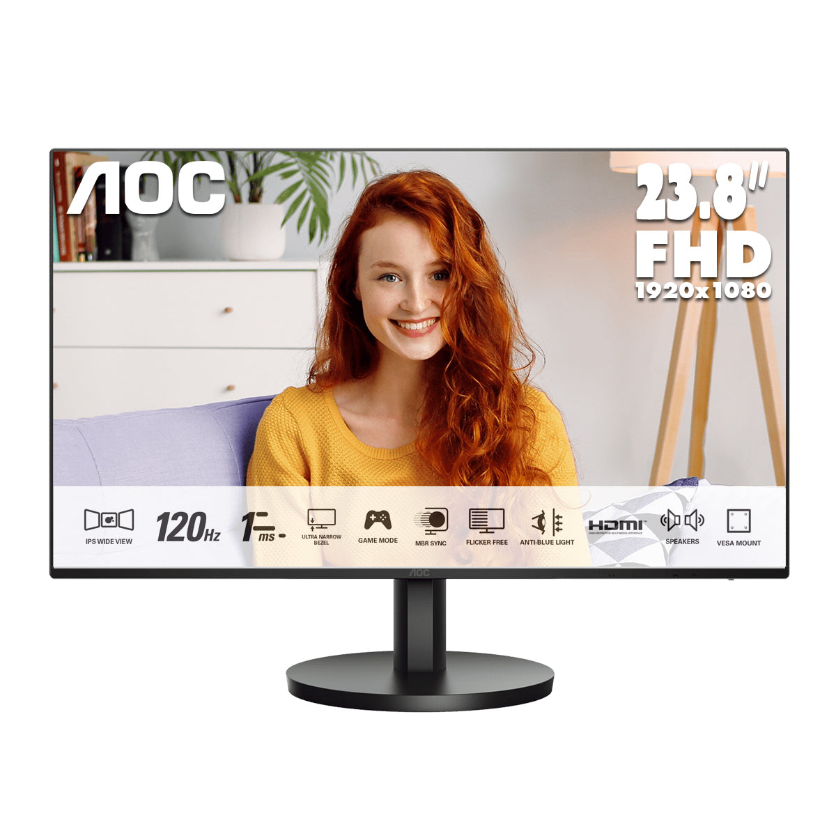 AOC 23.8" 全高清 IPS 120Hz 硬件防藍光家用顯示器 24B3QA3