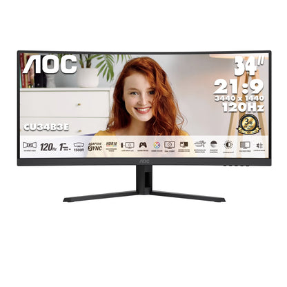 AOC 34" 21:9 UltraWide QHD VA 120Hz Curved Business Monitor CU34B3E