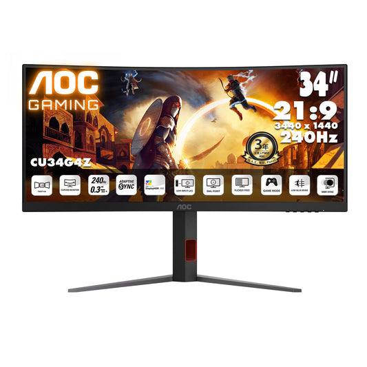 AOC 34" 21:9 UltraWide QHD Fast VA 240Hz Curved Gaming Monitor CU34G4Z
