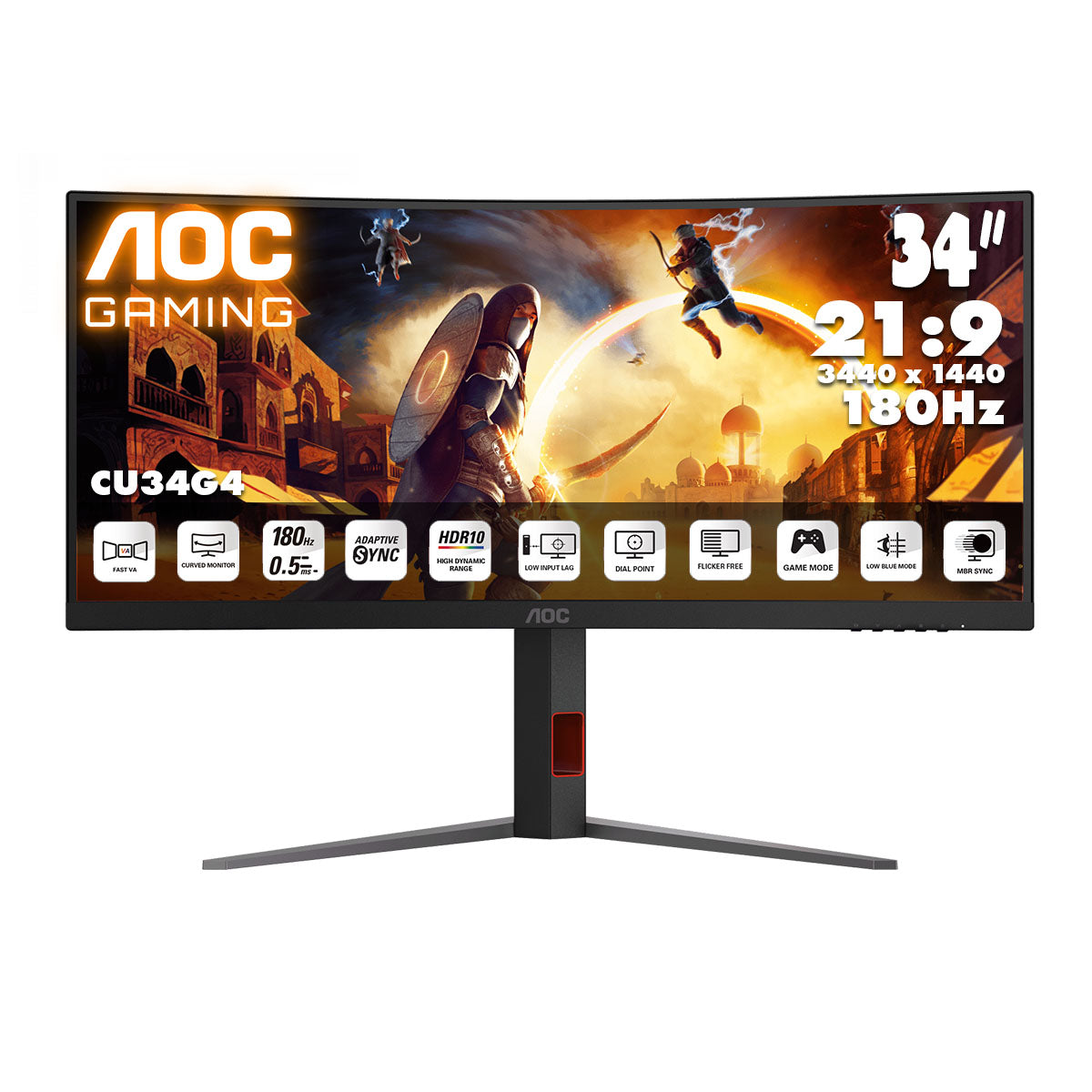 AOC 34" 21:9 UltraWide QHD Fast VA 180Hz Curved Gaming Monitor CU34G4