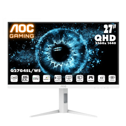 AOC 27吋2K QHD Fast IPS 320Hz 圓偏光護眼電競顯示器Q27G4SL/WS