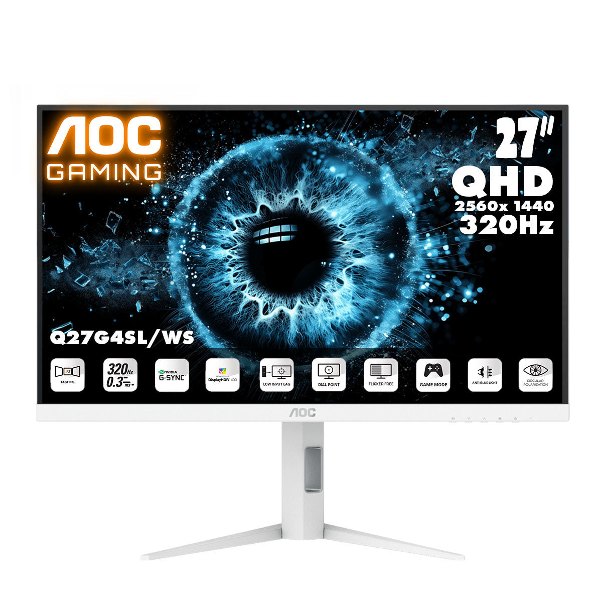 AOC 27吋2K QHD Fast IPS 320Hz 圓偏光護眼電競顯示器Q27G4SL/WS