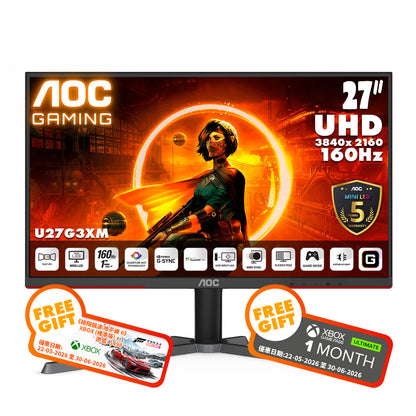 AOC 27" 4K UHD Fast IPS 160Hz Mini-LED 576 Zone Gaming Monitor U27G3XM