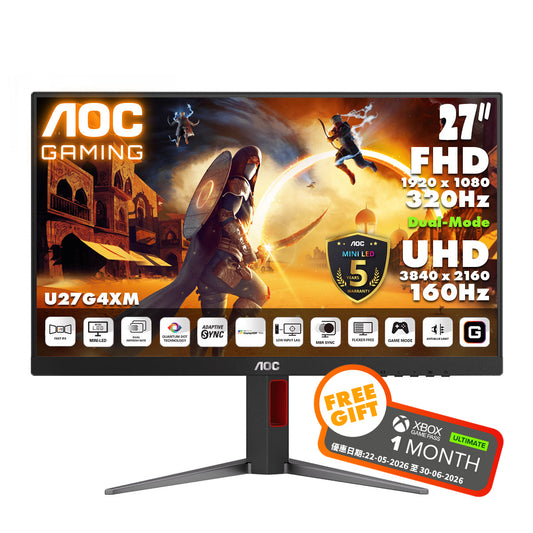 AOC 27" 4K UHD Fast IPS Mini-LED 1152 Zone Dual-Mode (4K 160Hz ↔ FHD 320Hz) Gaming Monitor U27G4XM