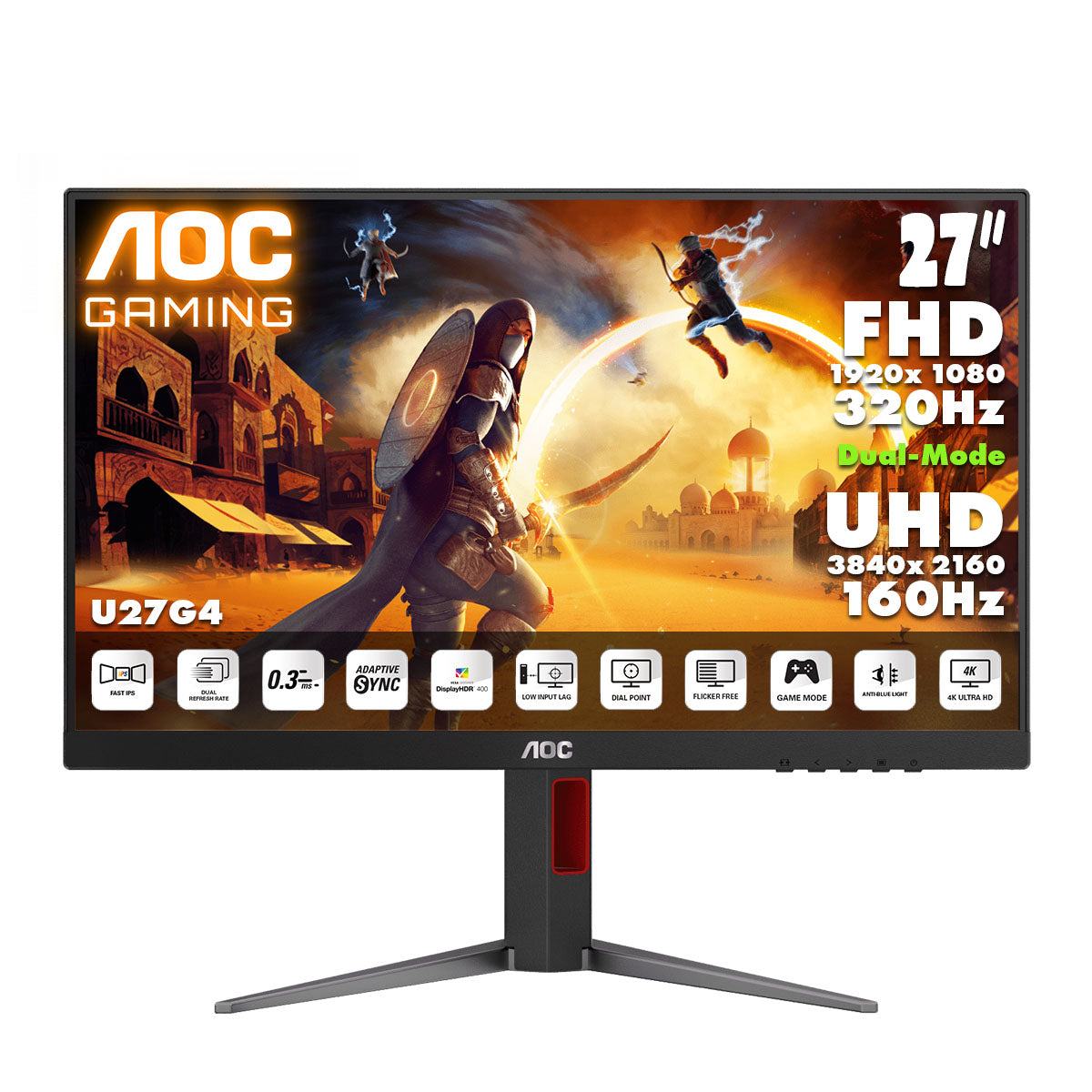 AOC Gaming U27G4 27 吋 4K 變頻 護眼電競顯示器 [硬件防藍光護眼設計]