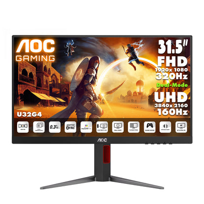 AOC 31.5" 4K UHD Fast IPS Dual-Mode (4K 160Hz ↔ FHD 320Hz) Gaming Monitor U32G4